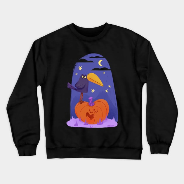 Crow and Pumpkin Crewneck Sweatshirt by azbeen